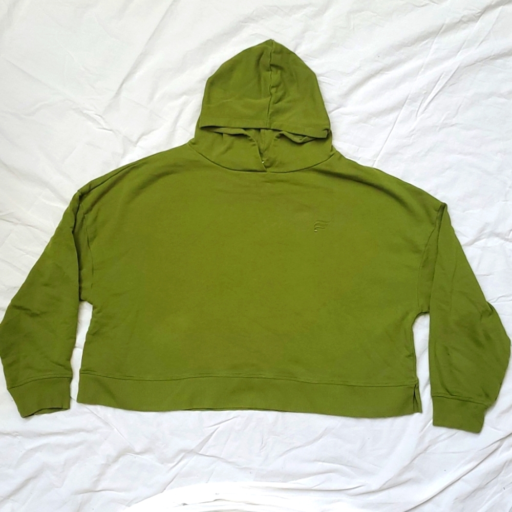 MUST GO 1X Chartreuse Green Fabletics Crop Workout Hoodie Gym Athleisure Fitness